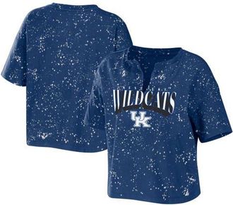 WEAR by Erin Andrews Womens WEAR by Erin Andrews Royal Kentucky Wildcats Bleach Wash Splatter Cropped Notch Neck T-Shirt at Nordstrom, Size Xx-Large