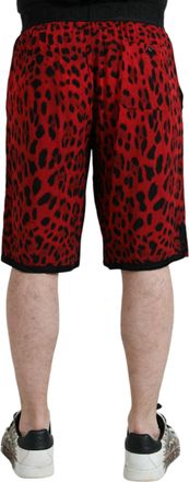 Dolce & Gabbana Mens Red Leopard Print Viscose Bermuda Shorts