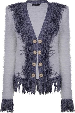 Balmain Collarless Glittered Fringed Tweed Jacket - Dames - Blazers - Veelkleurig - S - Tweed - Jassen