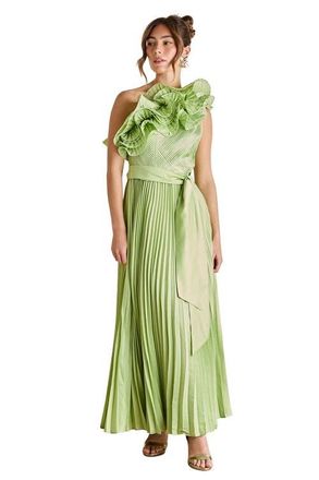 Coast One Shoulder Pleated Skirt Maxi Dress in Green at Nordstrom, Size 8