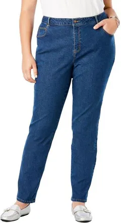 Jessica London True Fit Stretch Denim Straight Leg Jean in Medium Stonewash at Nordstrom, Size 14