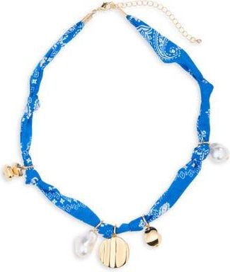 Leith Bandanna Charm Necklace in Blue Multi- Gold at Nordstrom Rack