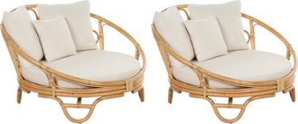 Beliani Conjunto De 2 Camas De Exterior De Rat&aacute;n Beige Natural Cojines Rossano