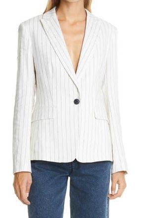 Rag & Bone Lexington Stripe Linen Blend Blazer in Blkwhpinst at Nordstrom Rack, Size 10