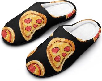 Generic Heart Pizza Slices Mens Slippers Slip On Comfortable Fleece Cotton House Shoes Winter