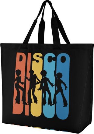 Generic Vintage 1970s Disco Reusable Grocery Bag Large Capacity Foldable Shopping Tote with Inner Pocket