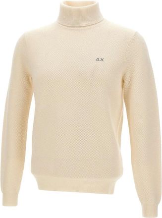 Sun 68 Wollen coltrui met katoen - Heren - Coltruien - Beige - M - Katoen - Truien & Vesten