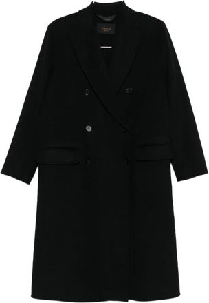 Palt&ograve; Zwarte Wol Double-Breasted Jas - Dames - Mantel - Zwart - L - Wol - Jassen