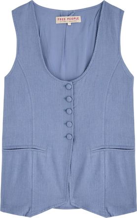 Free People Millie Linen-blend Waistcoat - Denim - XS (UK 4-6 / XS) - XS (UK 4-6 /xs)