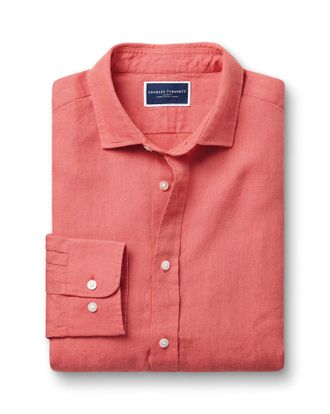 CHARLES TYRWHITT Pure Linen Shirt - Coral Pink Size Medium by Charles Tyrwhitt