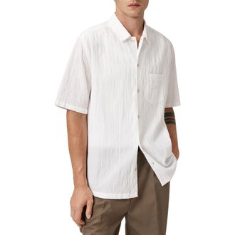 AllSaints Walton Short Sleeve Stretch Cotton Seersucker Button-Up Shirt in Off White at Nordstrom Rack, Size X-Large