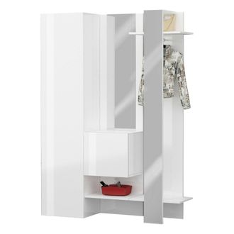 Dmora Mueble De Entrada Vilmaro, Armario Multifuncional Con 2 Puertas, Perchero De Pared Con 2 Espejos, 140x35h190 Cm, Blanco - Dmora