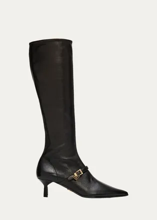 Prada 55mm Leather Knee-High Buckle Boots