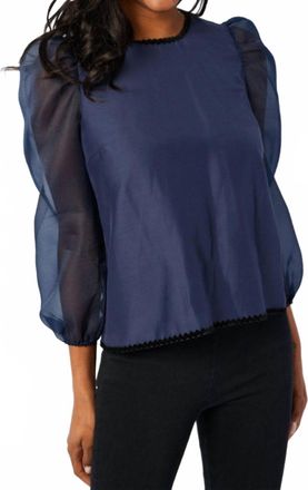 Sail to Sable Sheer Puff Sleeve Top In Navy