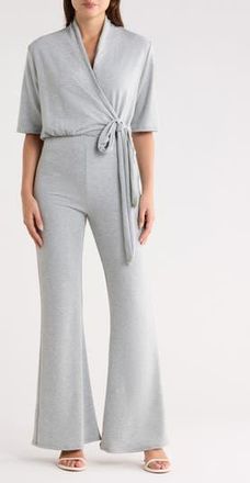 Go Couture Short Sleeve Faux Wrap Jumpsuit in Grey at Nordstrom Rack, Size X-Large
