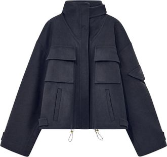 Giorgio Armani Caban Jas Dubbel Kasjmier Blouson met opstaande kraag - Dames - Zomerjassen - Blauw - L - Kasjmier - Jassen