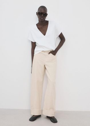 Mango Maglietta cotone collo a V bianco - Donna - XXS - MANGO