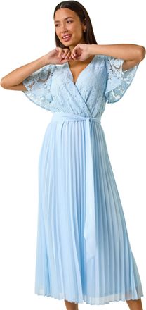 Roman Womens Lace Detail Wrap Midi Dress - Blue - Size 12 UK