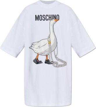 Moschino Gedrukte Jurk - Dames - Korte kleedjes - Wit - S - Katoen - Kleedjes