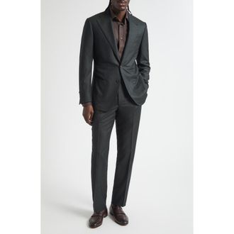 Thom Sweeney Structured Wide Lapel Wool Suit in Charcoal Green at Nordstrom, Size 38 Us