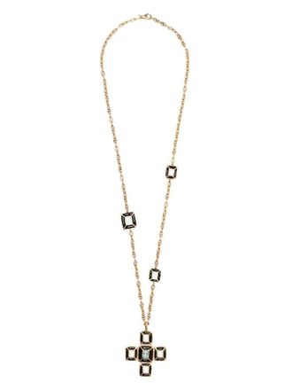 Gripoix cross pendant chain necklace - Black