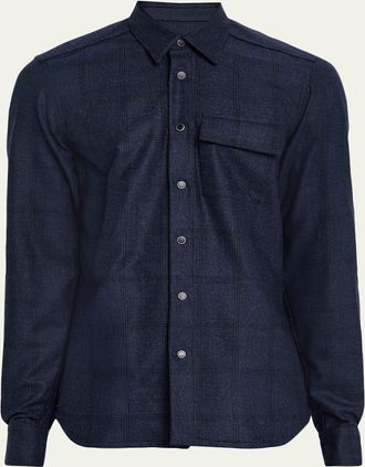Kiton Mens Wool Windowpane Snap-Front Overshirt