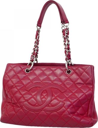 Chanel Red Color Grained Calfskin Tote Bag (Pre-Owned)