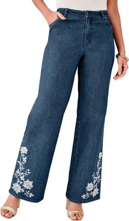 Roaman's Embellished Wide Leg Jeans in Blue at Nordstrom, Size 28