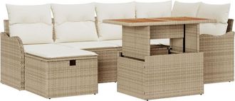 vidaXL Garden Sofa Set Height-Adjustable 7 pcs Beige Poly Rattan Vidaxl