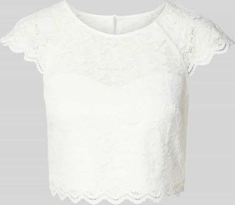 Jake*s Cropped T-Shirt aus floraler Spitze in Ecru, Gr&ouml;&szlig;e 32