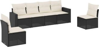 vidaXL Set De Sof&aacute;s De Jard&iacute;n 6 Piezas Y Cojines Rat&aacute;n Sint&eacute;tico Negro Vidaxl