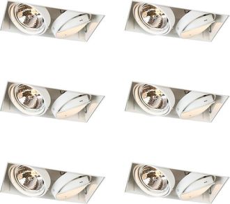 QAZQA Qazqa - Set of 6 Recessed Spotlights White Adjustable AR111 Trimless 2-Lights - Oneon