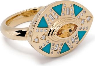 Harwell Godfrey 18kt yellow gold Cleopatras Tear turquoise cocktail ring - women - Diamond/Turquoise/18kt Yellow Gold/Citrine - 6
