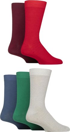 Jeff Banks Mens Crew Socks - Cotton Blend, Plain, Ribbed, Calf Length, Casual, Day to Day, 5 Pair Multipack Size 7-11 Red/Plum/Grey