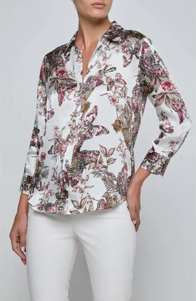 L'agence Dani 3/4 Sleeve Blouse In Butterfly Jungle