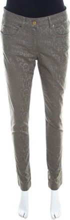 Escada Grey Floral Jacquard Stretch Denim Skinny Jeans