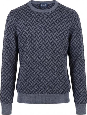 Drumohr Razor Blade Crewneck Sweater - Heren - Cashmere truien - Blauw - XL - Kasjmier - Truien & Vesten