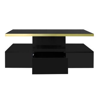 STILVORA Mesa De Centro Con 1 Caj&oacute;n Y 2 Niveles, Con Led, Acabado Lacado Brillante, Estilo Moderno, En Tablero De Part&iacute;culas, Negro, 100&times;50&times;39 Cm