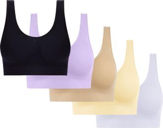 Generic Flodxo 5Pc Women Sports Bra for Large Breasts Ultra-Thin Full Cup Yoga Bra Non Wired Seamless Sports Style Crop Tops Vest Comfort Stretch High Support