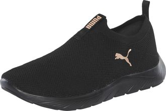 Puma Slip-On Sneaker PUMA SOFTRIDE REMI SLIP-ON KNIT WNS, Gr. 37,5, puma schwarz, puma gold, Textil, Schuhe Slip-On Sneaker, mit SOFTFOAM+ D&auml;mpfung, leicht