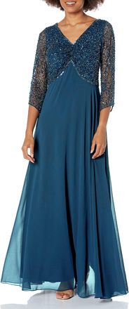 J Kara Women's Petite 3/4 Sleeve V-Neck sale Embellished Top Long Gown Size 18