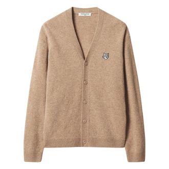 Maison Kitsun&eacute; Fox Head Lambswool Comfort Cardigan - Heren - Truien - Beige - Maat: XL Wol