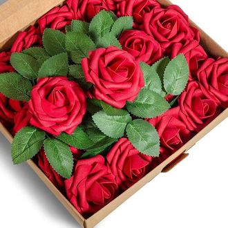OEM Rosa Artificial - 7,6 Cm - Tige Met&aacute;lica Flexible De 20,3 Cm - Para Decoraci&oacute;n Diy, Bodas Y Eventos - 50 Unidades