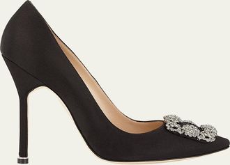 Manolo Blahnik Hangisi 115mm Satin Crystal-Toe Pump