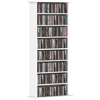 OEM Estanter&iacute;a Para Cds Y Dvds Estrecha Con 8 Compartimentos Estantes Ajustables 58x24x126,3 Cm Blanco
