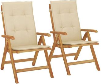 vidaXL Sillas De Jard&iacute;n Reclinables Y Cojines 2 Uds Madera Maciza Teca Vidaxl