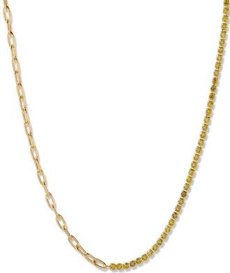 Brook & York Isabella Mini Birthstone Tennis & Paper Clip Chain Necklace in Gold/August at Nordstrom