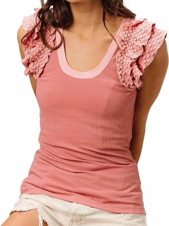 Bibi Rib Knit With Textured Ruffled Top In Rose