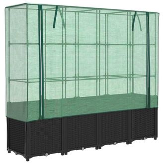 Berkfield Home Raised Bed with Greenhouse Cover Rattan Look 160x40x153 cm in Black | Size: 160 x 40 x 153 cm