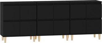 vidaXL Aparadores 3 Uds Madera Contrachapada Negro 60x35x70 Cm Vidaxl